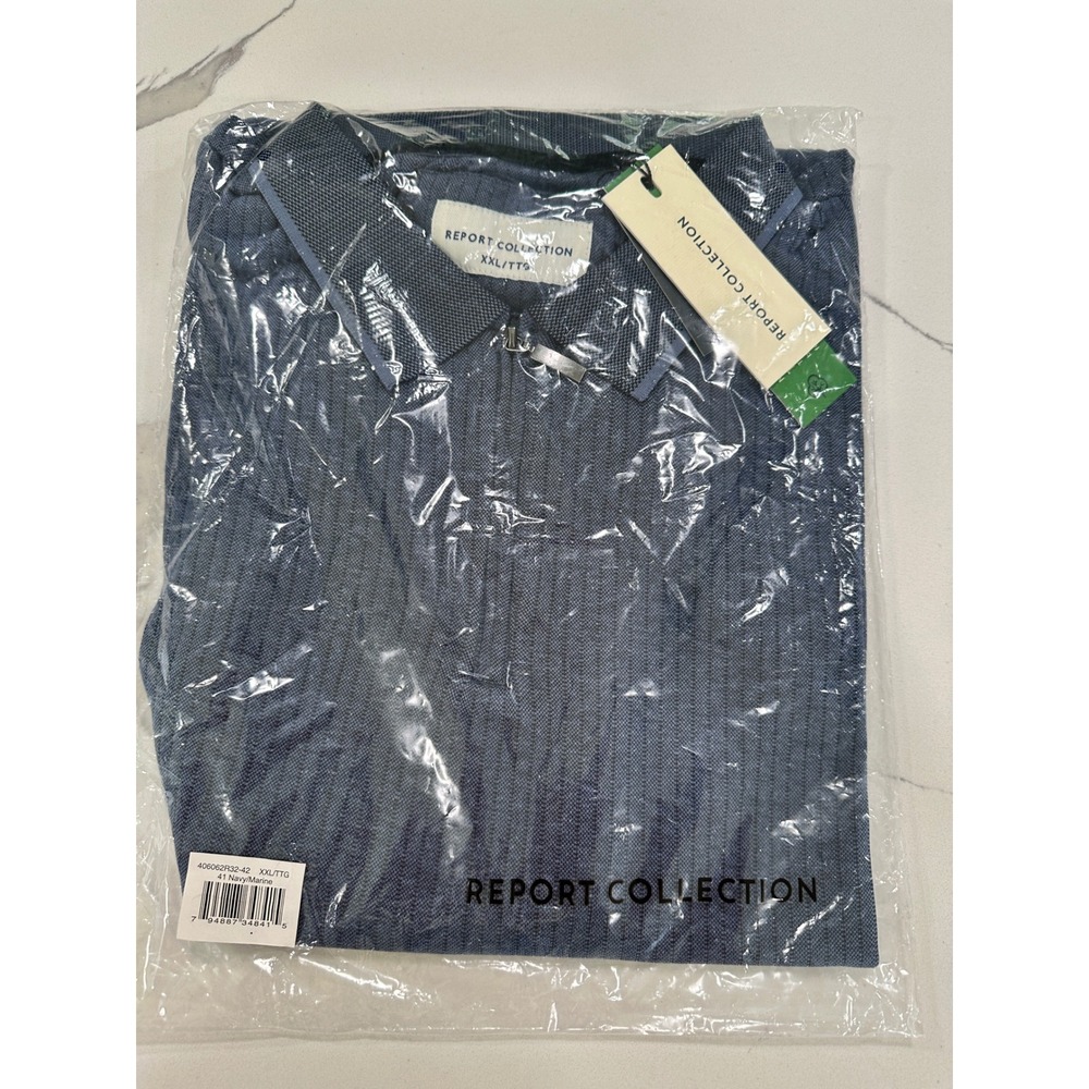 Report Collection Mens XXL Navy Marine Herringbone Quarter Zip‎ Polo